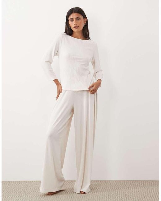 ASOS White Lounge Mix & Match Rib Long Sleeve Top With Slash Neck