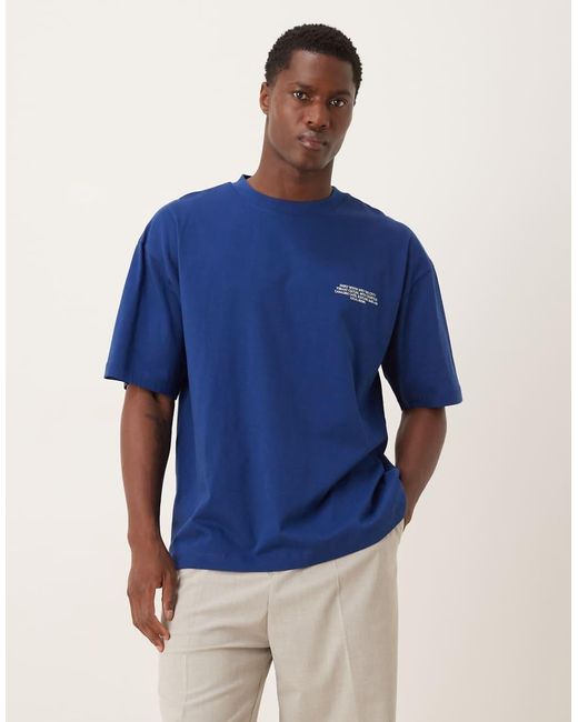 ASOS Blue Oversized T-shirt With Text And Crest Graphic for men