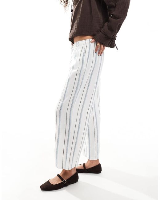 ONLY Gestreepte Broek Van Linnenmix Met Wijde Pijpen in het White