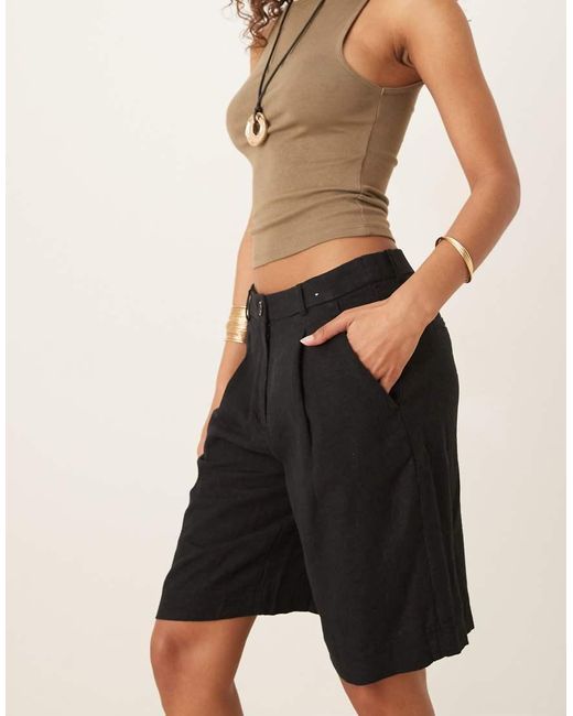 Abercrombie & Fitch Bermudashort Van Linnenmix Met Halfhoge Taille in het Natural