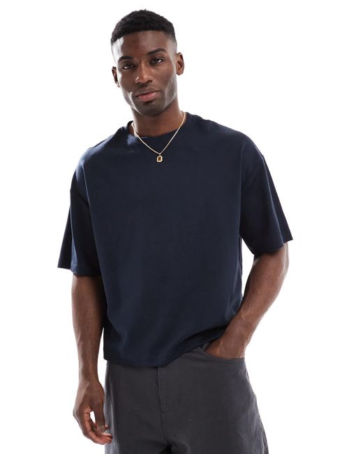 Pull&Bear – kastiges interlock-t-shirt in Blue für Herren