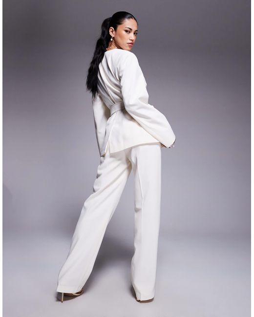 ASOS Natural Tailored High Waist Straight Leg Trousers