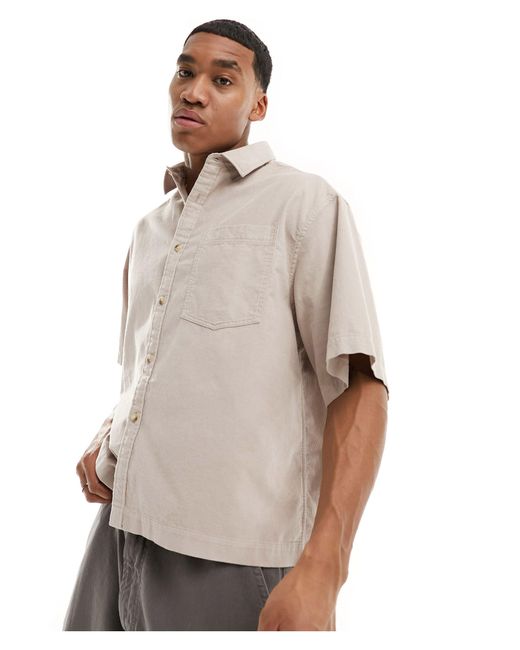 ASOS Natural Short Sleeve Boxy Oversized Cropped Shirt for men