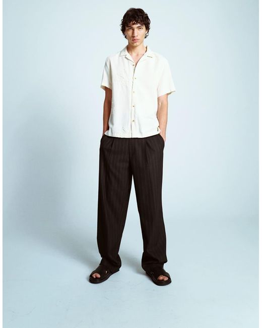 Topman Gray Pinstripe Wide Leg Trousers for men