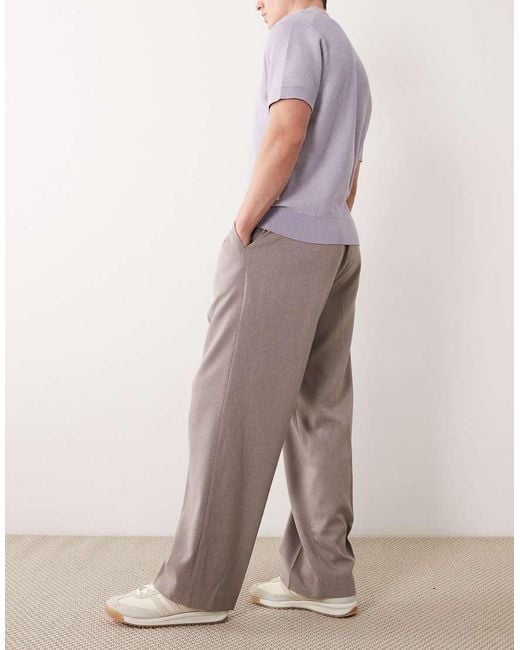 ASOS Brown Tailored Pull On Wide Leg Trousers for men