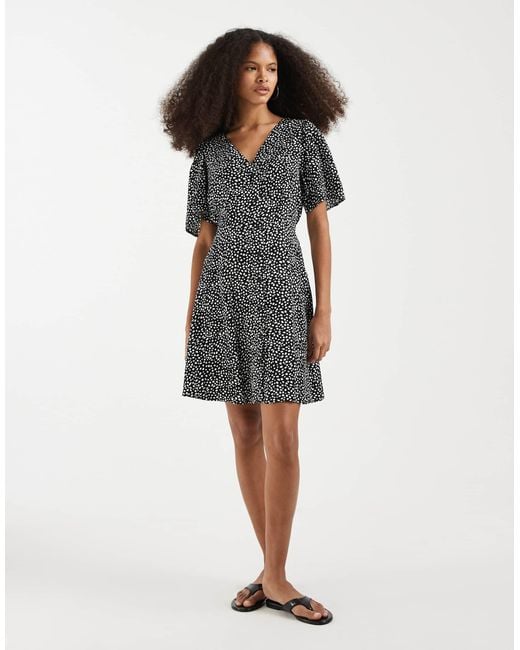 button through skater dress Square Neck Button Decor Skater Dress in Black Black S-M
