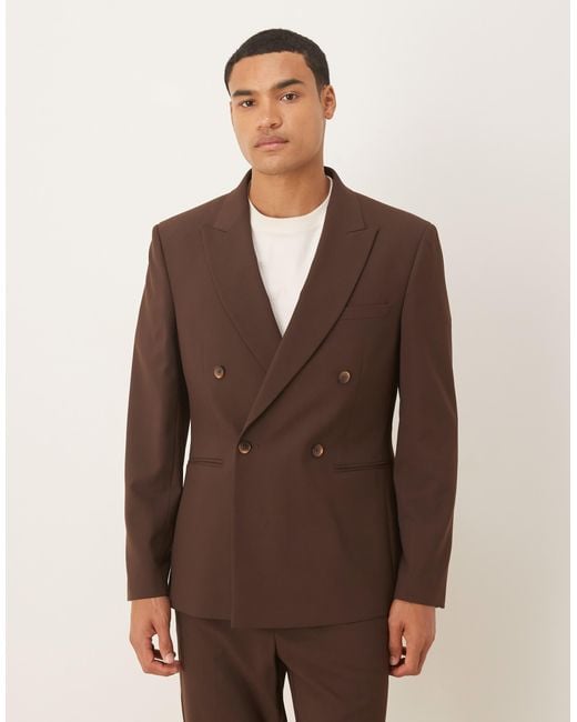 ASOS Brown Double Breasted Slim Suit Jacket for men
