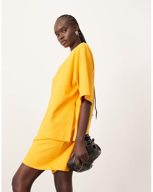 ARRANGE Yellow Premium Heavy Weight Textured Jersey Oversized T-shirt Co-ord