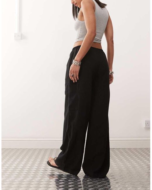 Weekday Black Adisa Wide Leg Cargo Trousers