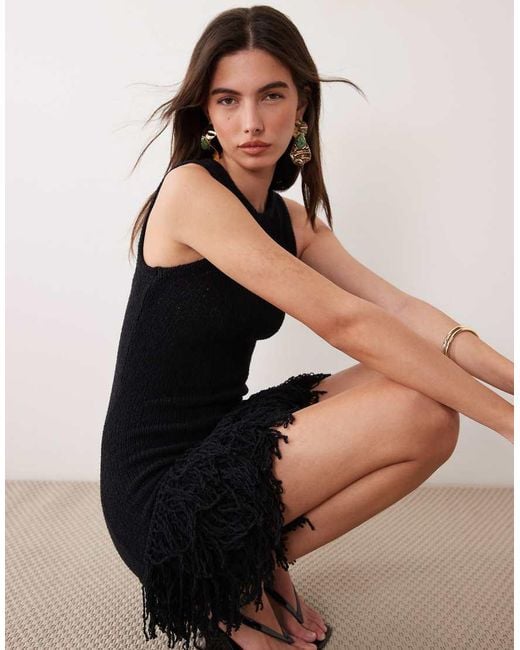 ASOS Natural Slub Fringed Mini Dress