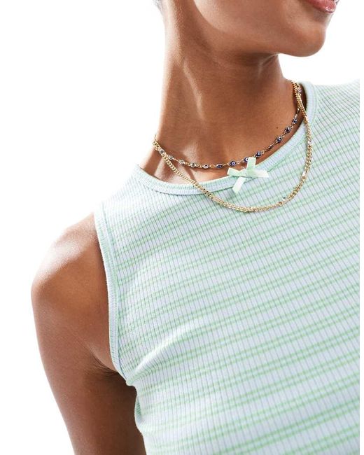 Cotton On Blue Striped Rib Ruffle Cami Sleep Top