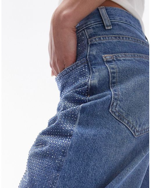TOPSHOP Blue – gerade geschnittene jeans mit verzierung