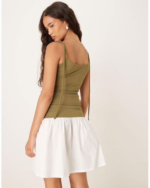ASOS Green Tie Strap Cut Out Poplin Skirt Mini Dress With Hardware Detail