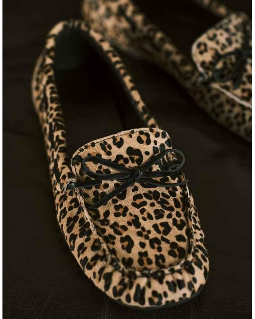 ASOS Natural Mirth Leather Bow Detail Loafers
