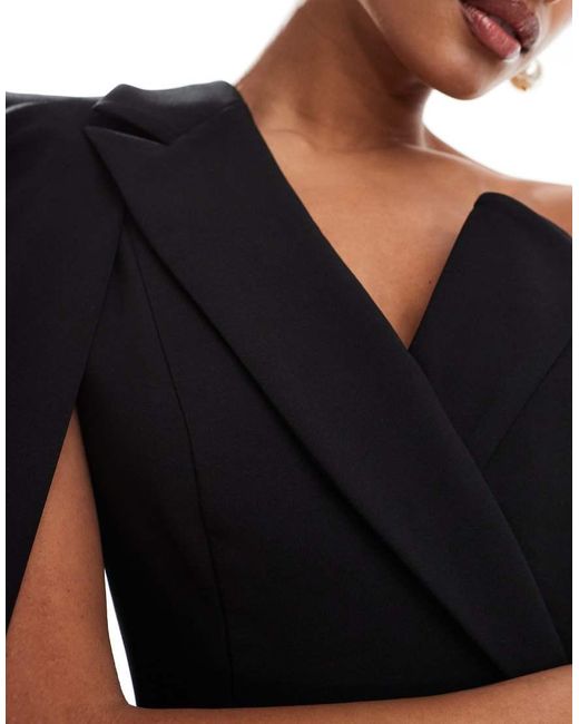 Lavish Alice Black One Shoulder Cape Blazer Dress