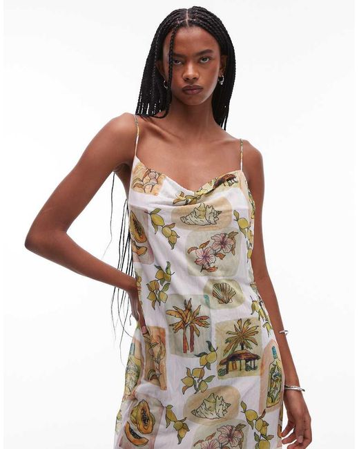 Vestito Lungo Stropicciato Con Stampa A Fiori di TOPSHOP in White