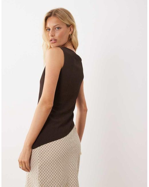New Look Brown Crinkle Asymmetric Tank Top