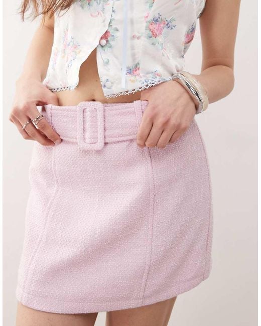 Miss Selfridge Pink Boucle Mini Skirt With Belt