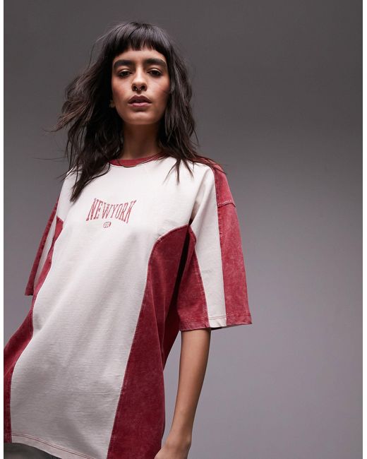 TOPSHOP Red Graphic Washed New York Sporty Oversized Tee
