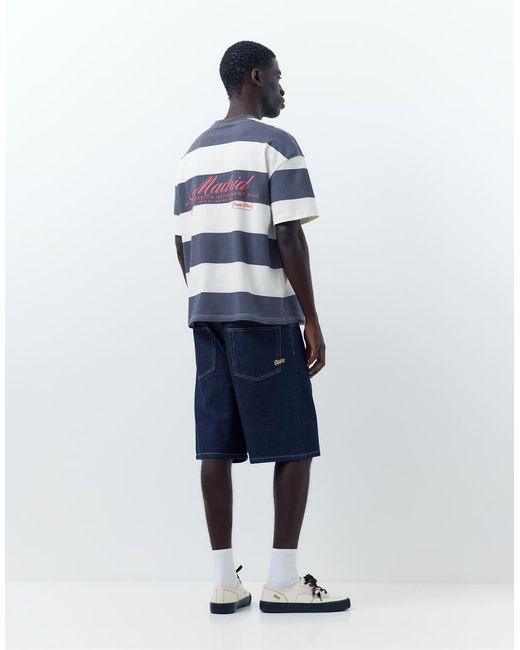 Pull&Bear Gestreept Recht T-Shirt in het Blue voor heren
