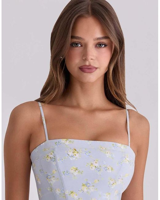 House Of Cb Blue Dolly Wildflower Floral Print Cotton Mini Sundress