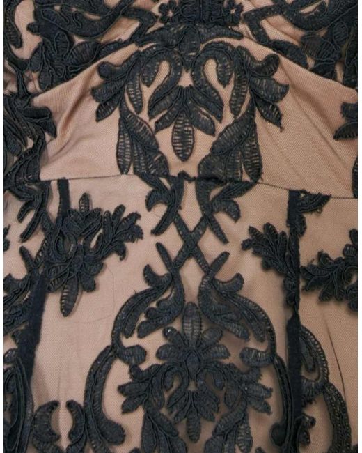 Goddiva Black Scalloped Lace Dipped Hem Midi Dress