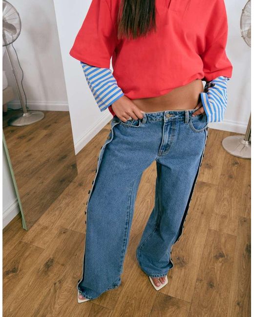 Lioness Blue Exclusive Sloane Side Button Detail Relaxed Leg Jeans