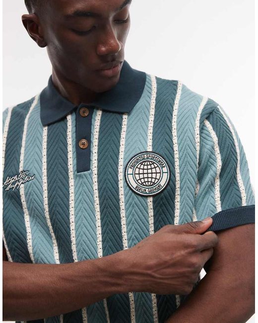 Prohibited Blue Knitted Button Up Polo Shirt for men