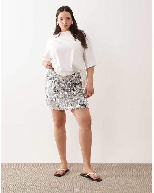 ASOS White Asos Design Curve Mixed Sequin Mini Skirt