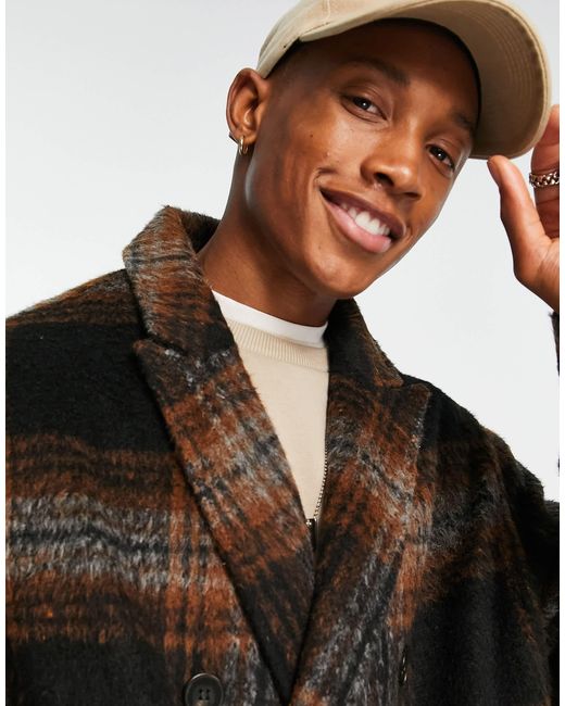 Manteau oversize aspect laine a carreaux et marron ASOS pour homme en coloris Noir Lyst