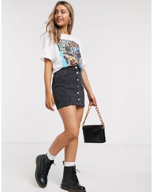 Pull and bear black denim skirt discount