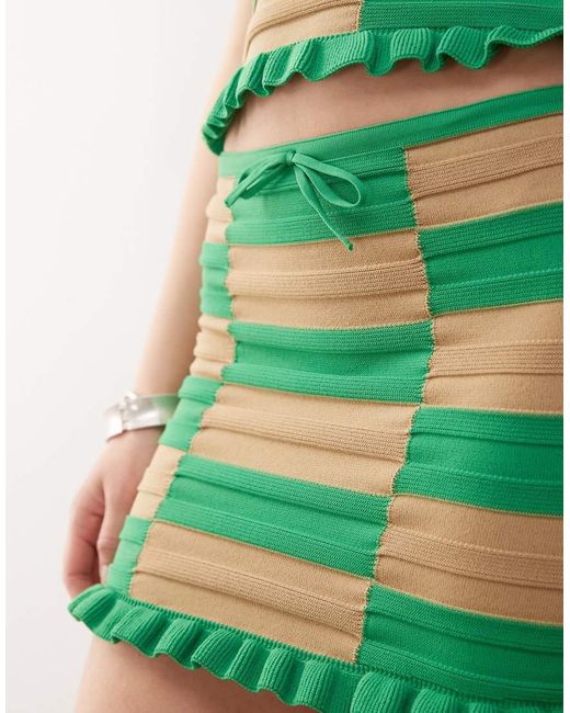 Collusion Green Knitted Checkerboard Mini Skirt Top