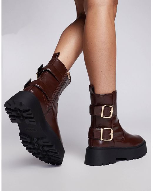 Bottines chunky style motard - bordeaux River Island en coloris Brown