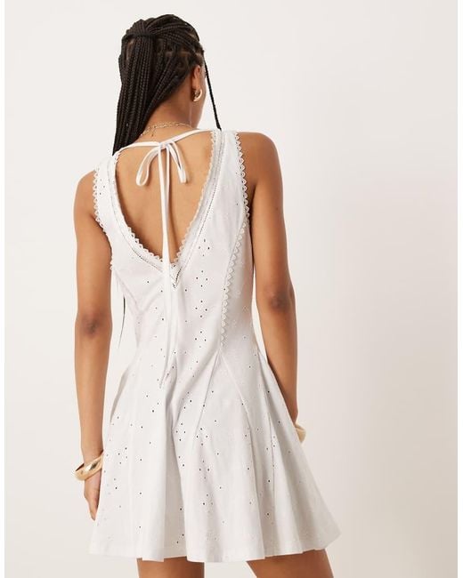 ASOS White Broderie Sleeveless V Neck Swing Mini Dress
