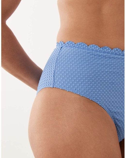 Peek & Beau Blue Textured Scallop Trim Highwaist Bikini Bottoms