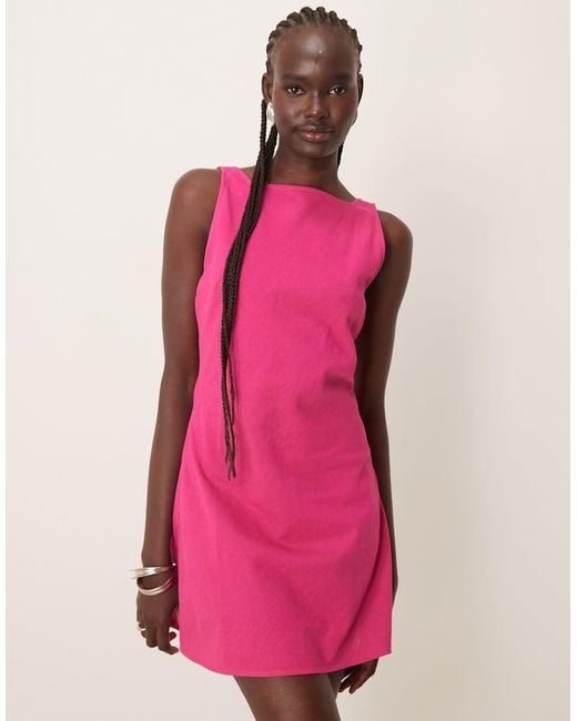 ASOS Pink Square High Neck Mini Sundress With Shirred Back