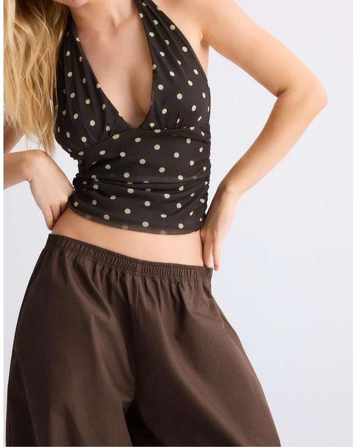 Stradivarius Brown Poplin Volume Trousers