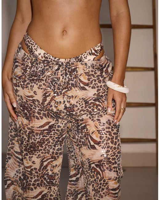 South Beach Brown X Sasha Corte-t Wide Leg Sequin Beach Pants
