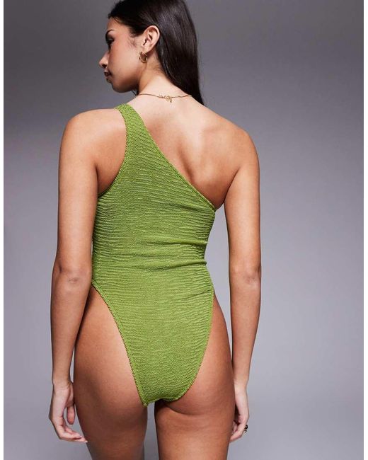 ASOS Green Oceana Asymmetric Swimsuit With Molten Hardware Detail