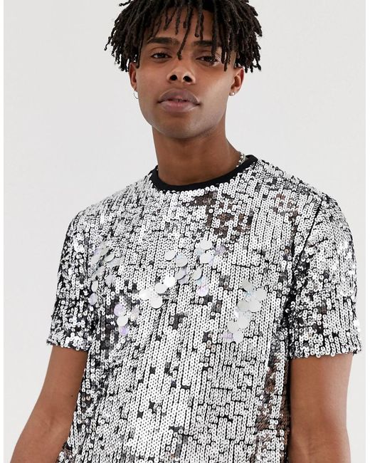 ASOS Metallic Festival T-shirt With Silver Sequins for men