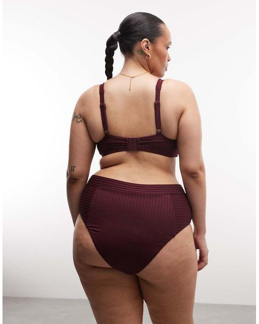 ASOS Red Asos Design Curve Rory Spliced Rib High Waist Wrap Front Bikini Bottom