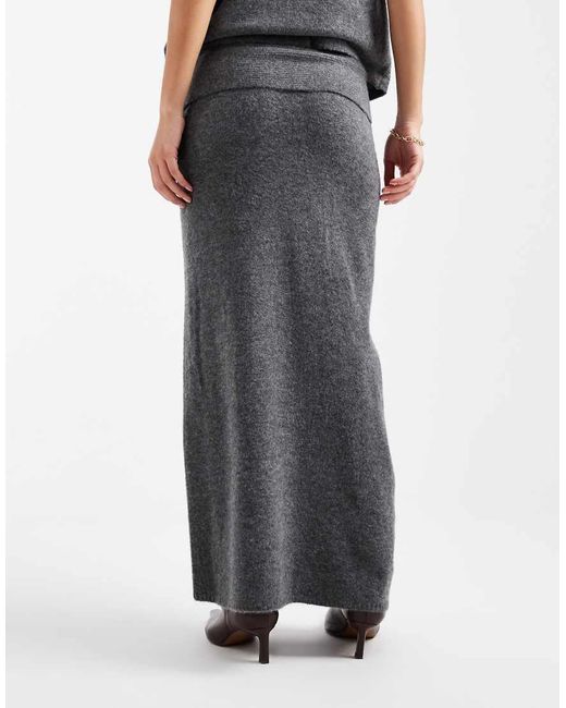Pieces Gray Foldover Waist Knitted Midi Skirt Co-Ord