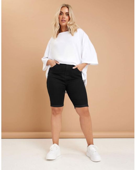 Yours Clothing Black Turn Up Denim Shorts