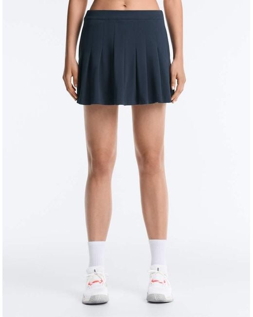Oysho Blue Short Pleated Piqué Skirt