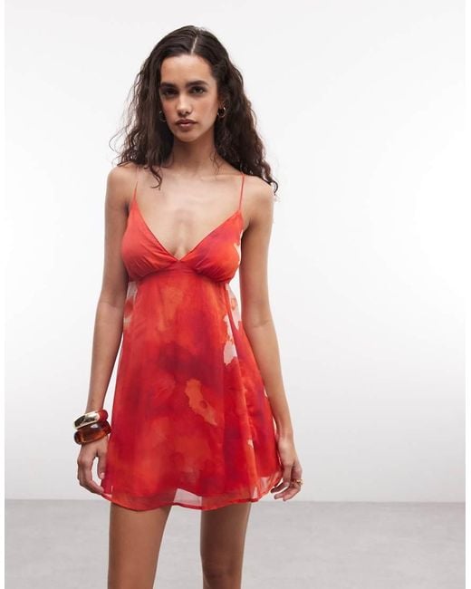 ONLY Red Abstract Floral Print Cami Mini Dress