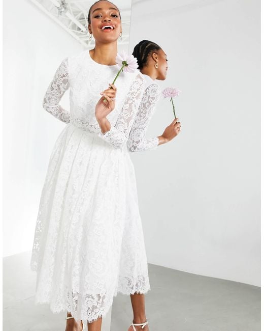 ASOS Asos Edition Kate Crop Top Lace Midi Wedding Dress white Lyst Australia