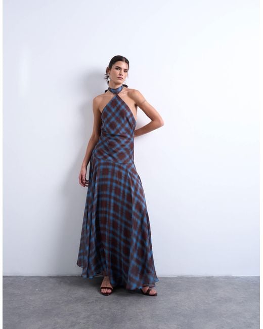 TOPSHOP Blue Volume Hem Dropped Waist Maxi Dress