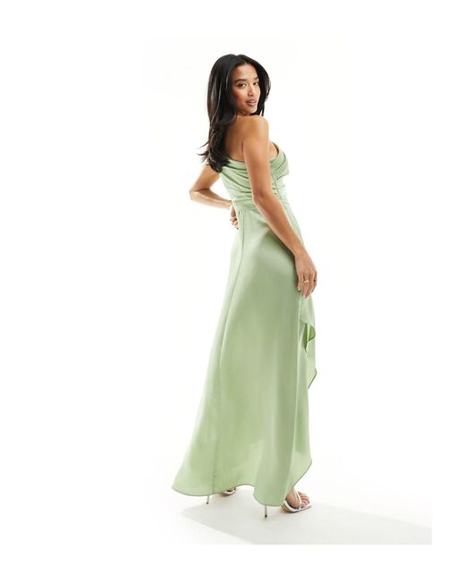 TFNC London Green Bridesmaid Satin One Shoulder Maxi Dress With Wrap Skirt