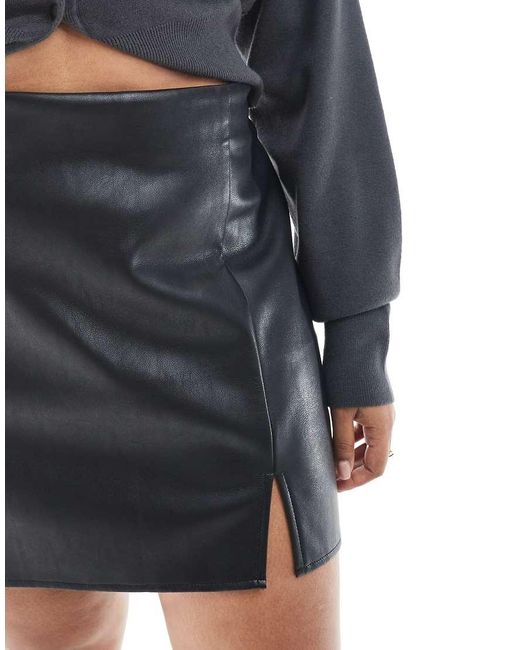 ASOS Black Curve Leather Look Split Front Mini Skirt