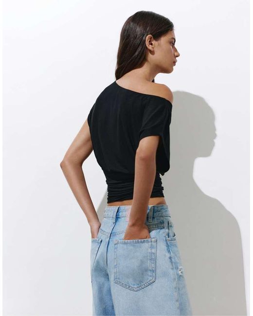 Pull&Bear Black Gathered Asymmetric Top